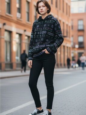 Kenzo Paris logo knit Hoodie black Iridescent monogram sweater Logo Print small